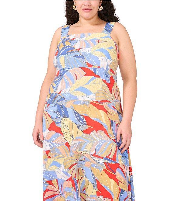 Vince Camuto Plus Size Lake breeze Print Woven Printed Square Neck Sleeveless Tiered Maxi Dress Product Image