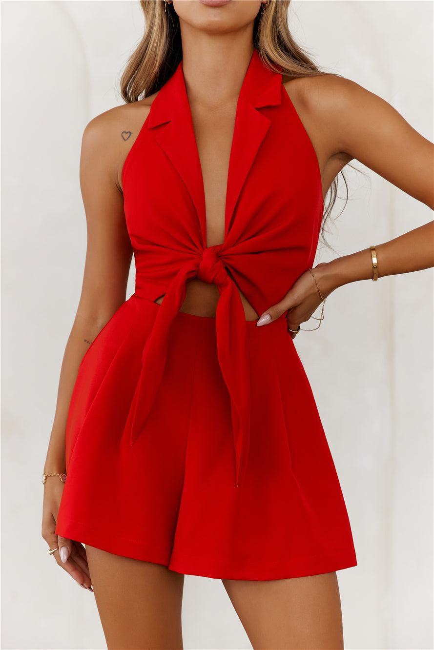 Springtime Picnic Party Halter Romper Red Product Image
