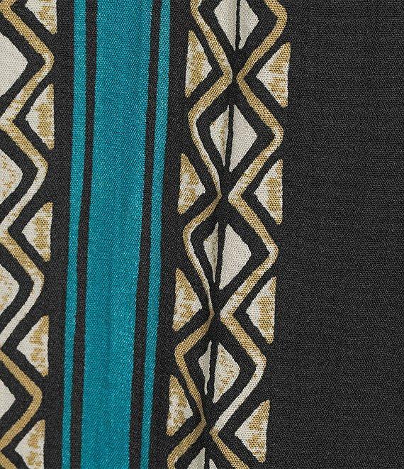 Tru Luxe Jeans Floral Border Print Split V-Neck Elbow Sleeve Top Product Image