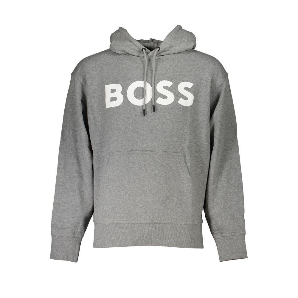 Elegant Gray Hooded Sweatshirt With Logo In Grey Product Image