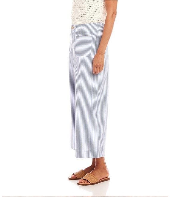 Karen Kane Wide Leg Blue Stripe Cropped Pants Product Image