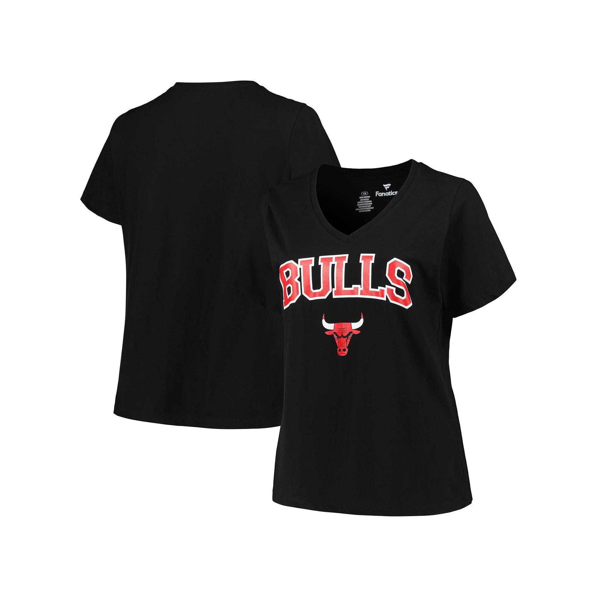 Women's Profile Black Chicago Bulls Plus Size Arch Over Logo V-Neck T-Shirt, Size: 2XL Product Image