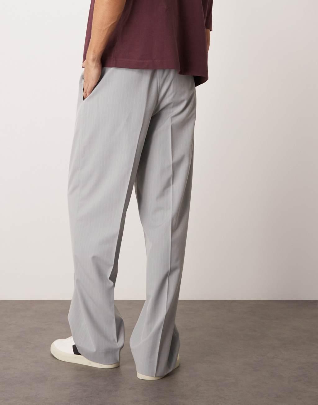 ASOS DESIGN smart wide leg pants in gray pinstripe Product Image