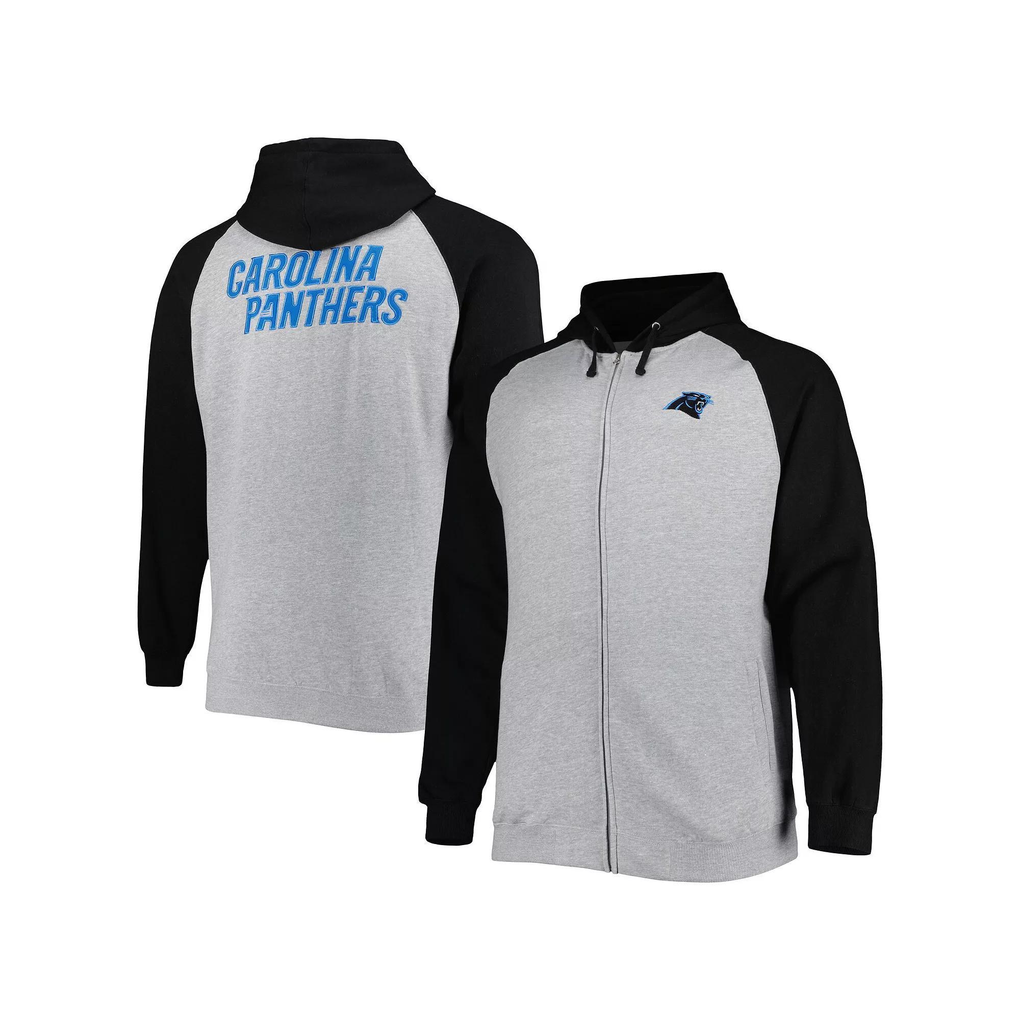 Men's Heather Gray Carolina Panthers Big & Tall Fleece Raglan Full-Zip Hoodie Jacket, Size: 2XB, Grey Product Image