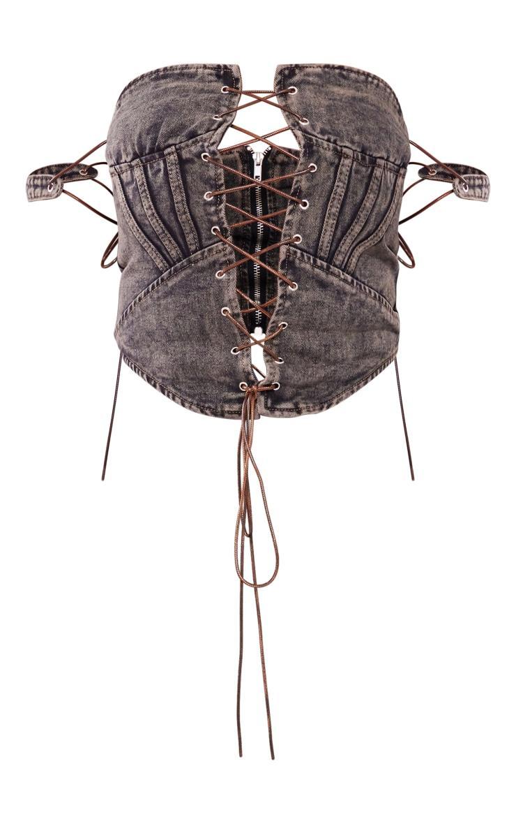 Shape Brown Denim Lace Up Front Corset Product Image