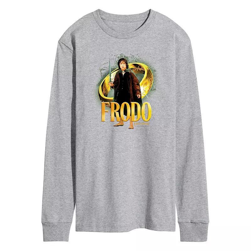 Mens Lord Of The Rings Frodo Baggins Ring Long Sleeve Graphic Tee Grey Gray Product Image