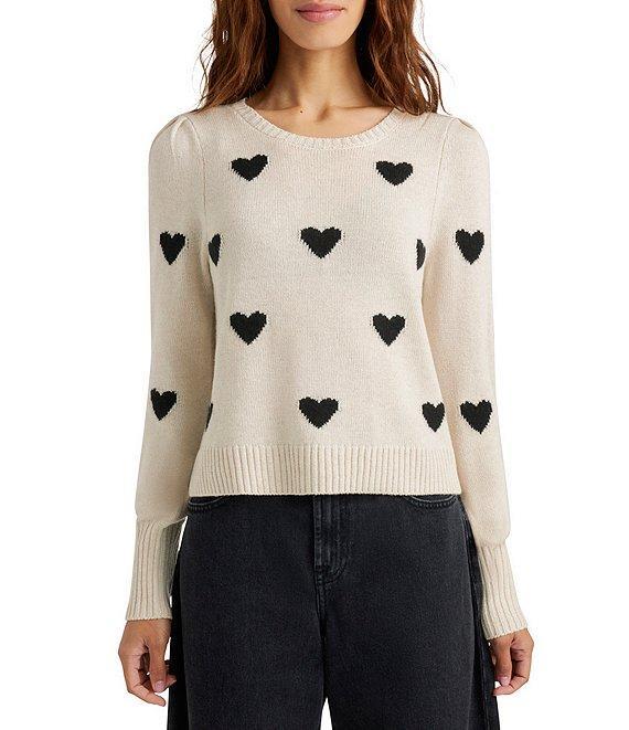 Splendid Anna Wool Blend Heart Pattern Crew Neck Long Sleeve Cropped Sweater Product Image