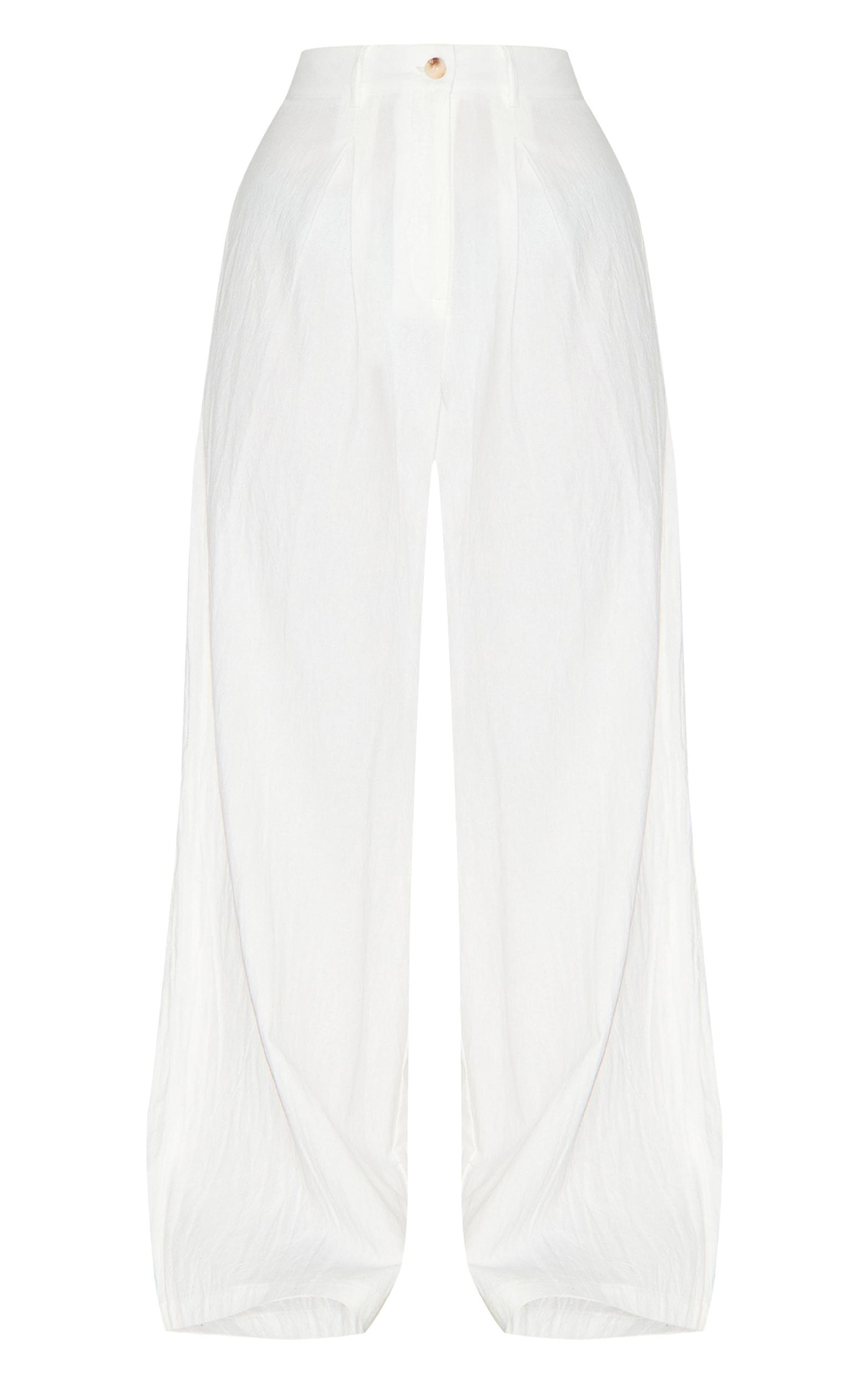 White Linen Look Wide Leg Pleated Pants Product Image