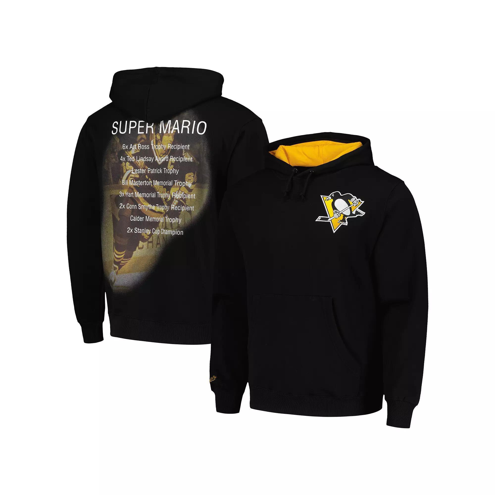 Men's Mitchell & Ness Mario Lemieux Black Pittsburgh Penguins Premium Name & Number Fleece Pullover Sweatshirt,  Product Image