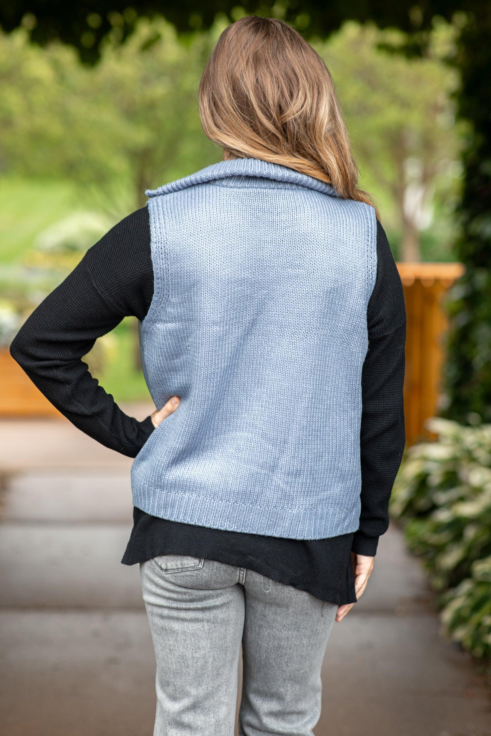 Dusty Blue Snap Front Vest With Sweater Back Product Image