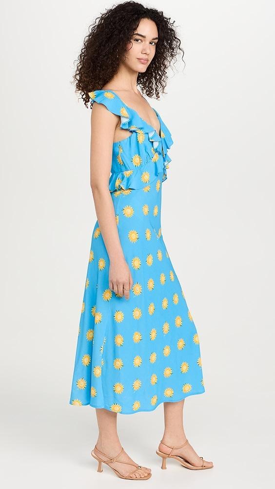 KITRI Rosemary Blue Sunflower Print Midi Dress | Shopbop Product Image