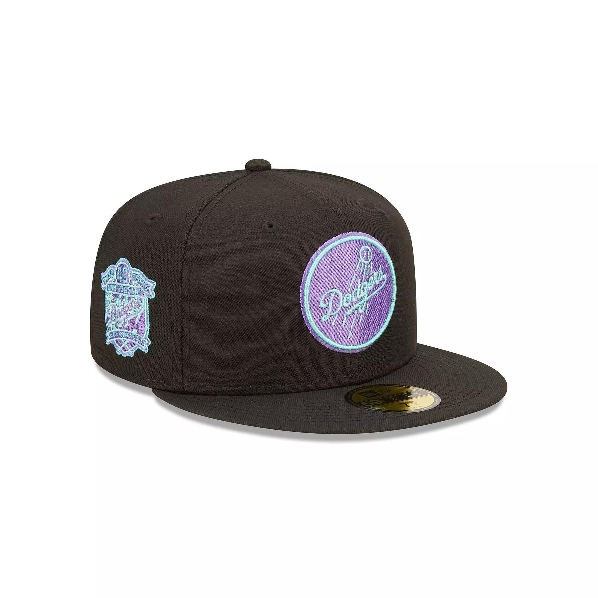 Men's New Era Black Los Angeles Dodgers 40th Anniversary Black Light 59FIFTY Fitted Hat,  Product Image