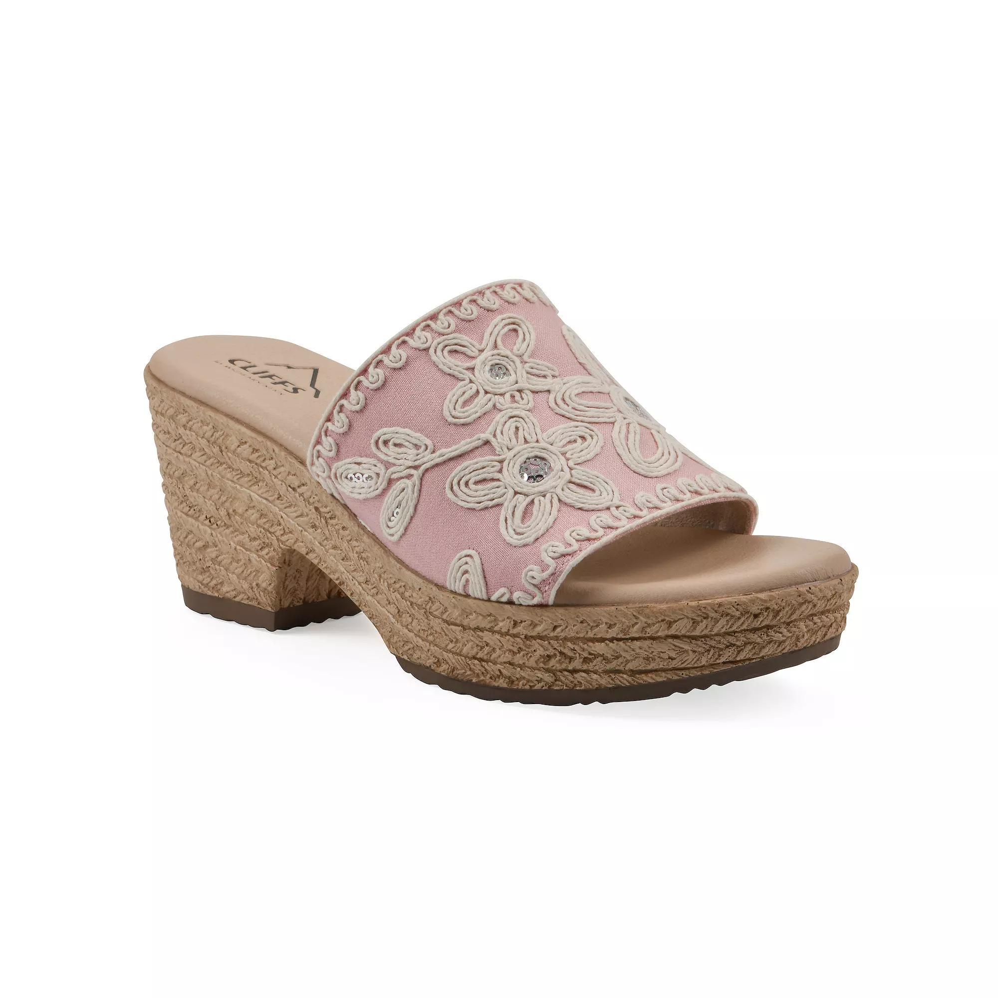 Cliffs by White Mountain Biancia Women's Floral Wedge Sandals, Size: 8.5 Medium, Lt Pink Fabric Product Image