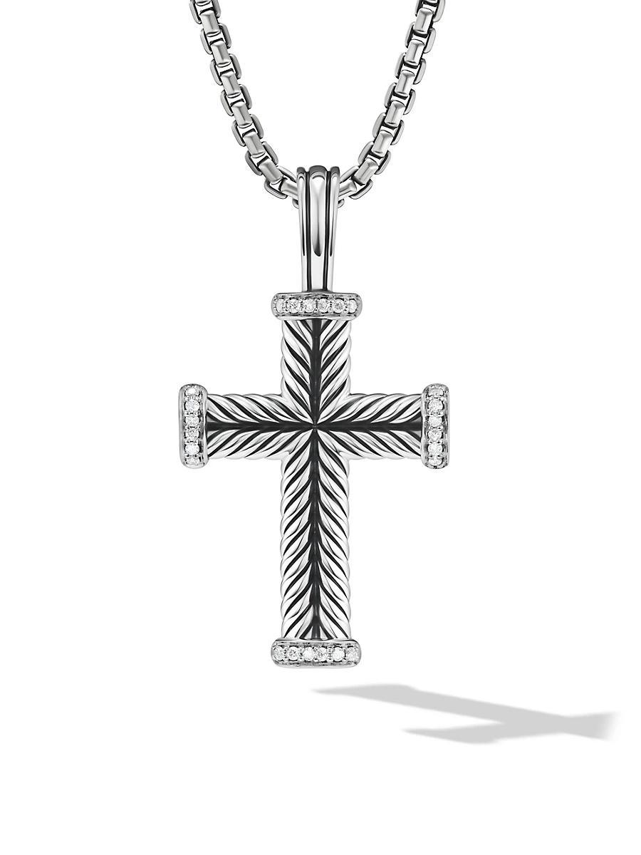 Mens Chevron Cross Pendant in Silver with Diamonds, 33.5mm Product Image