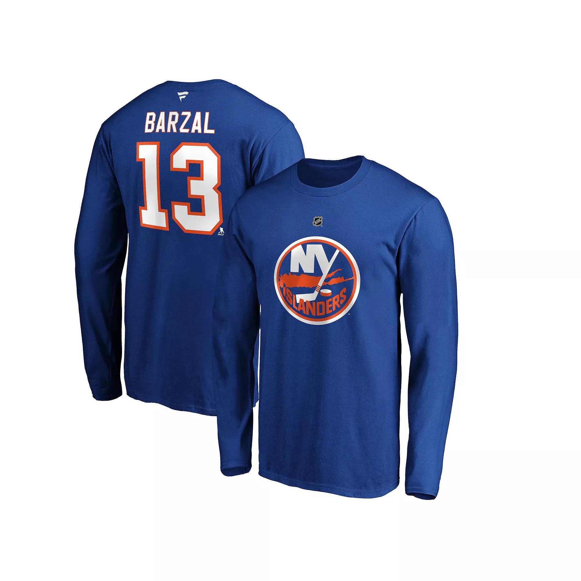 Men's Fanatics Branded Mathew Barzal Royal New York Islanders Authentic Stack Name & Number Long Sleeve T-Shirt,  Product Image