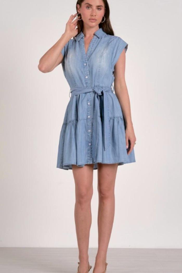 Western Denim Ruffle Dress Product Image