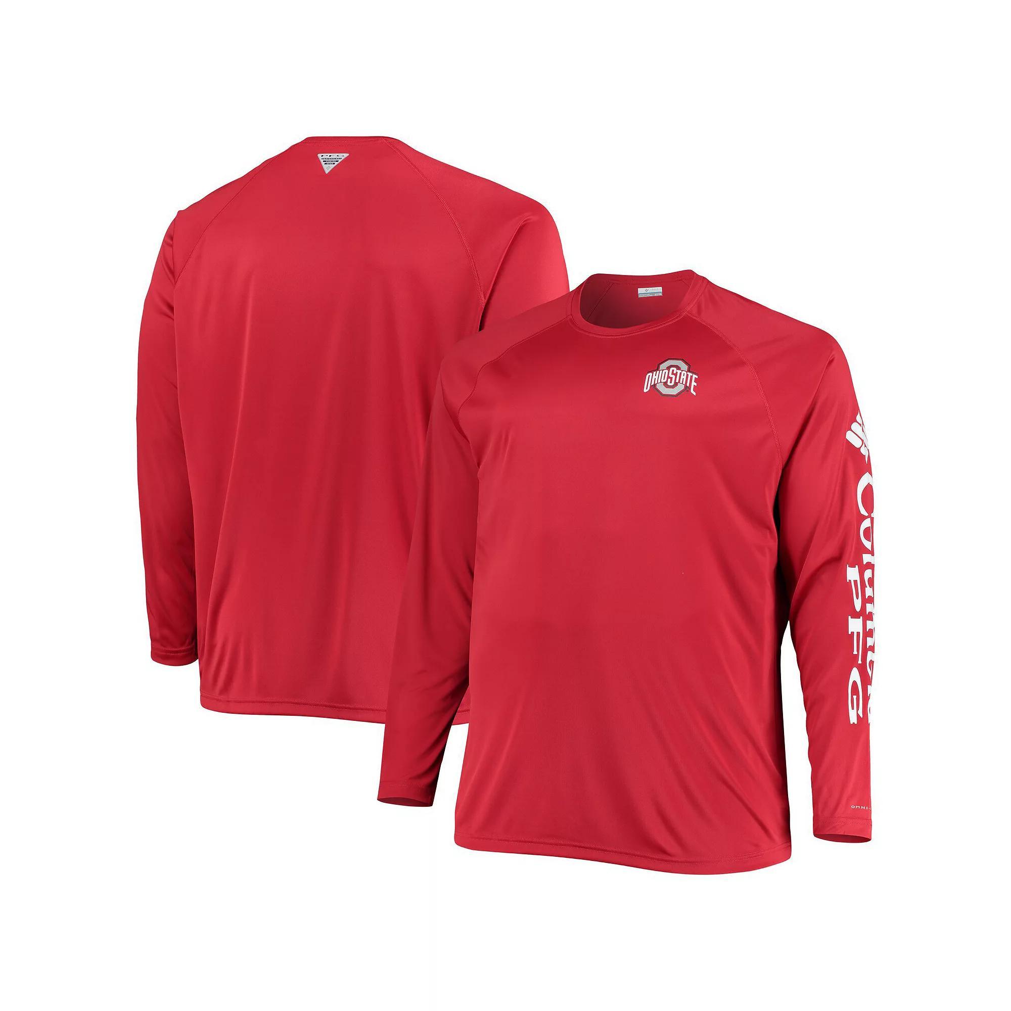 Men's Columbia Scarlet Ohio State Buckeyes Big & Tall Terminal Tackle Raglan Omni-Shade Long Sleeve T-Shirt, Size: 5XB, Red Product Image