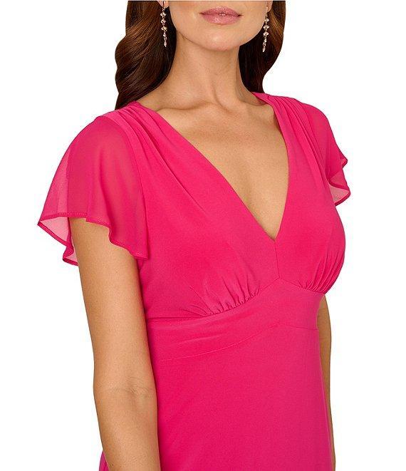 Adrianna Papell Chiffon Jersey V-Neck Short Sleeve High-Low Hem A-Line Midi Dress Product Image