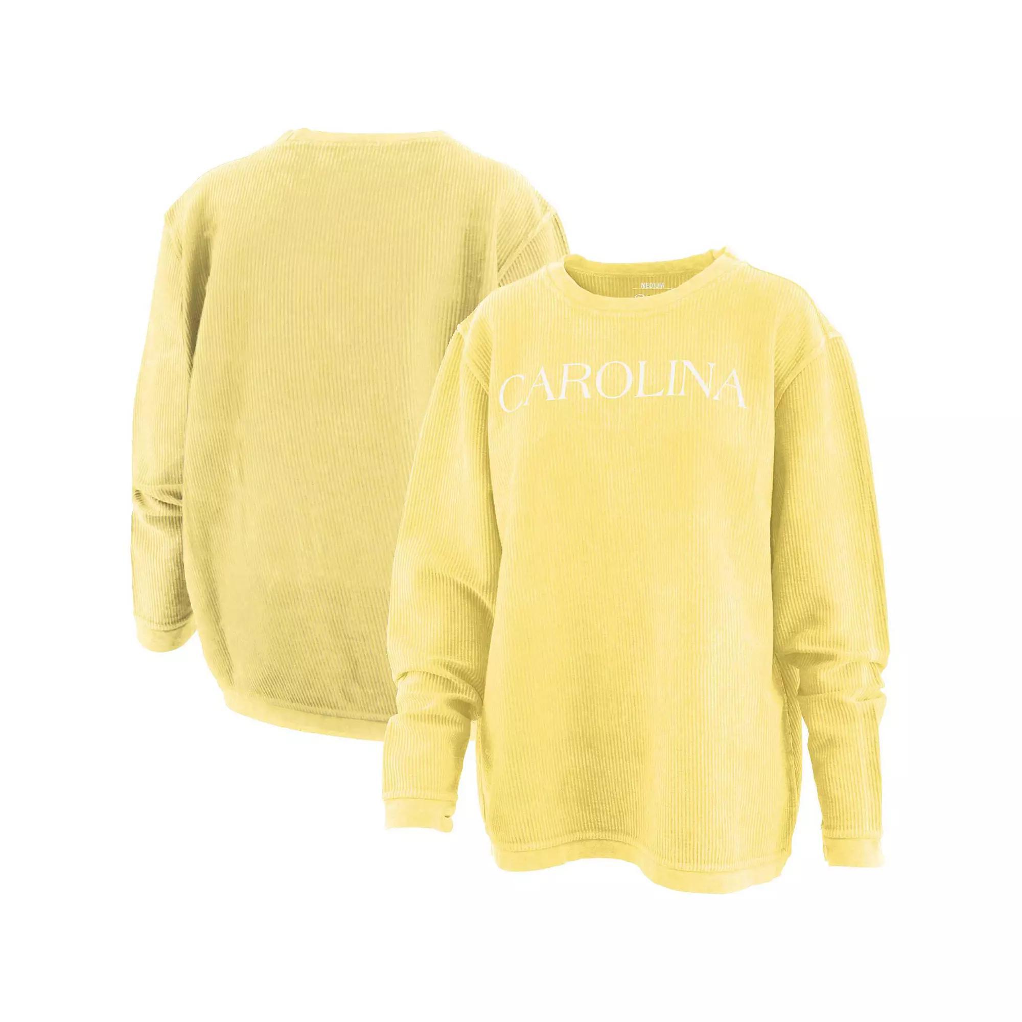 Women's Pressbox Yellow North Carolina Tar Heels Comfy Cord Bar Print Pullover Sweatshirt,  Product Image