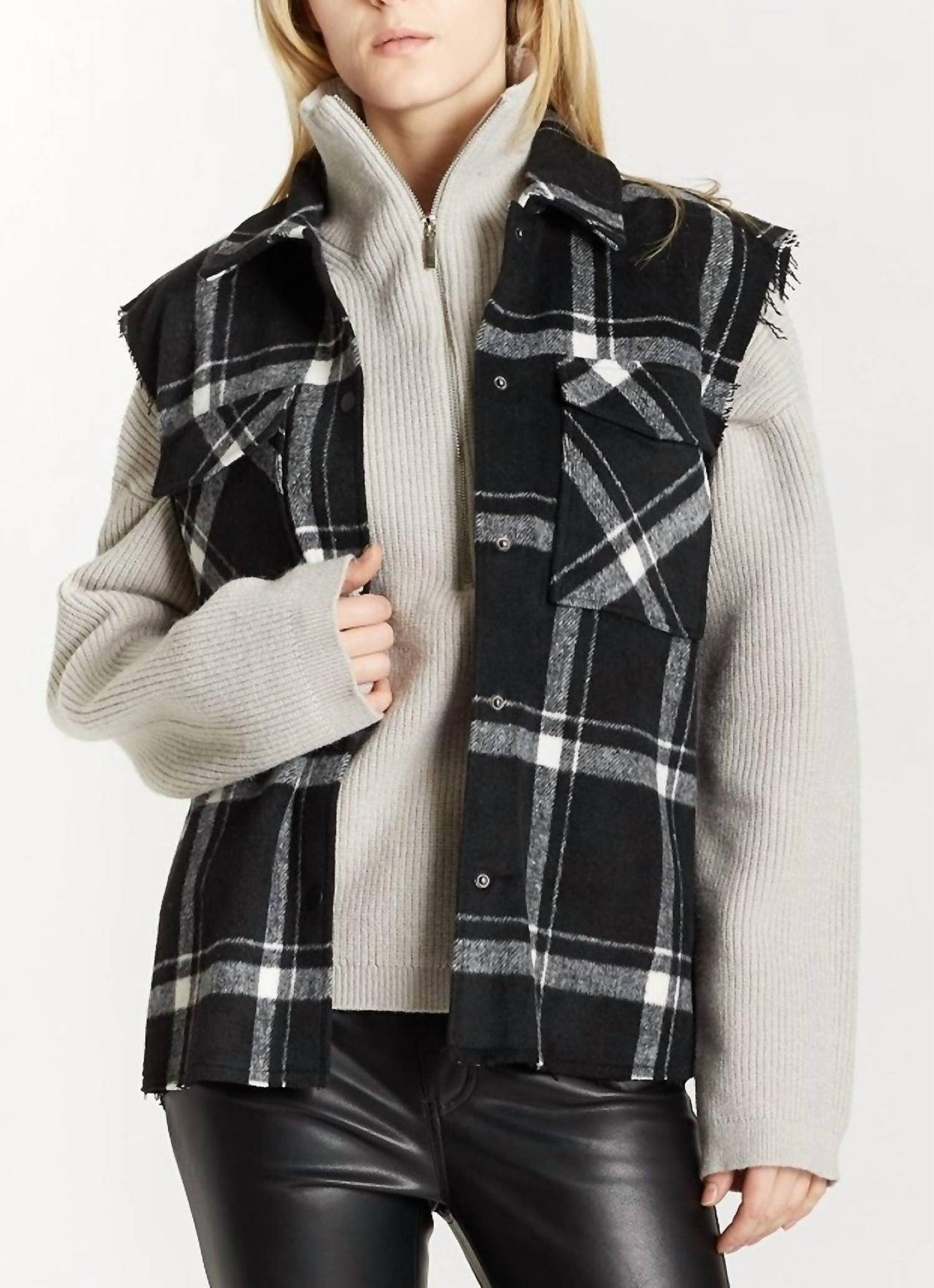 Plaid Hunter Vest with Frayed Sleeves Product Image