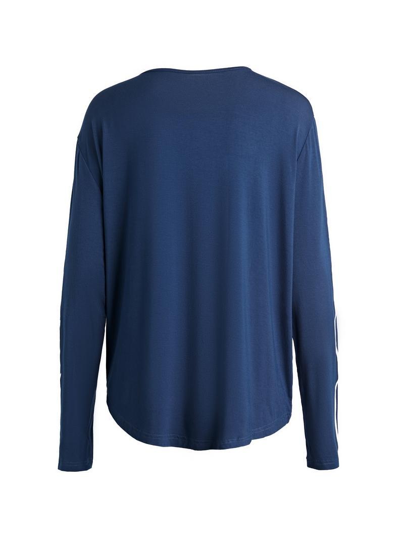 Blue Stripe Print Button Up Oversized Long Sleeve Tee Product Image