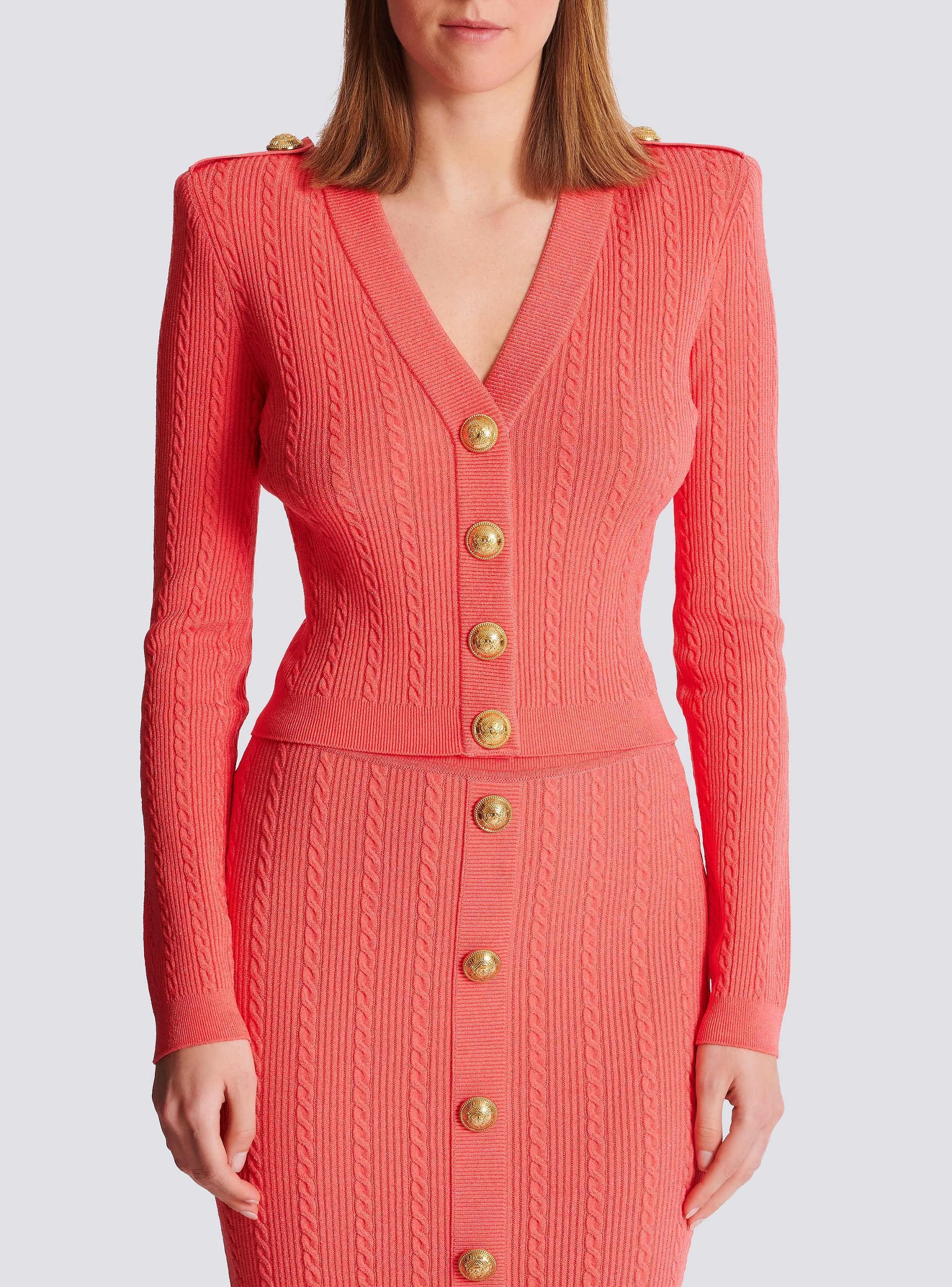 Long-sleeved cable-knit cardigan Product Image