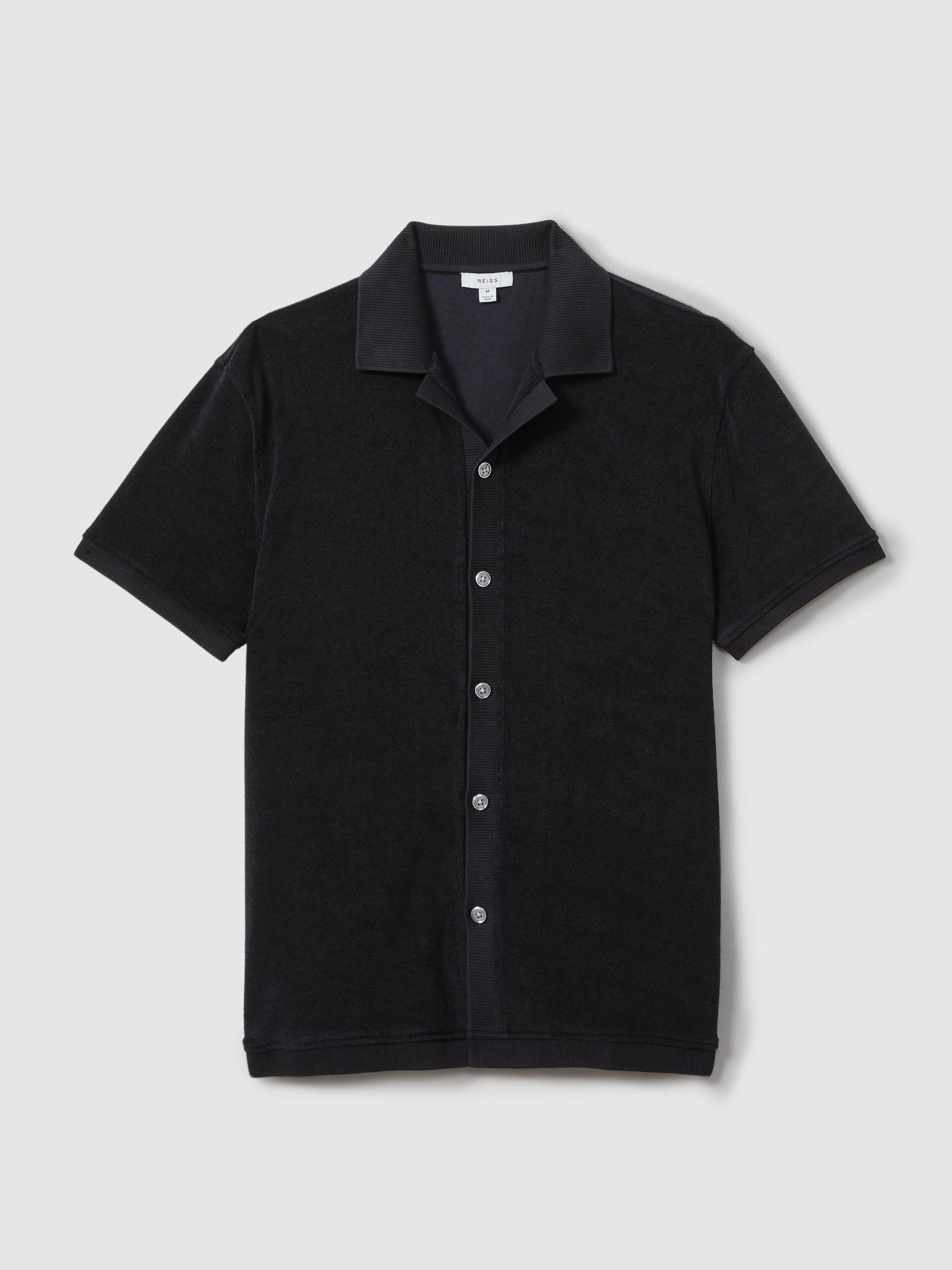 Towelling Cuban Collar Shirt in Navy Product Image