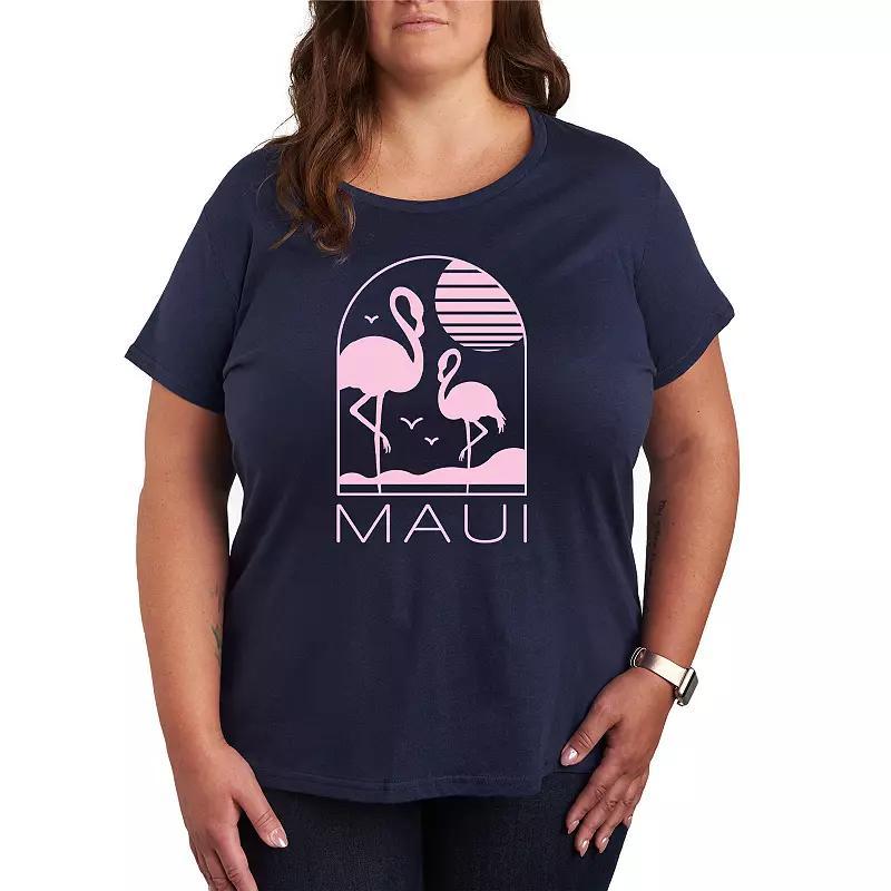 Plus Maui Flamingos Graphic Tee, Womens Heather Grey Product Image