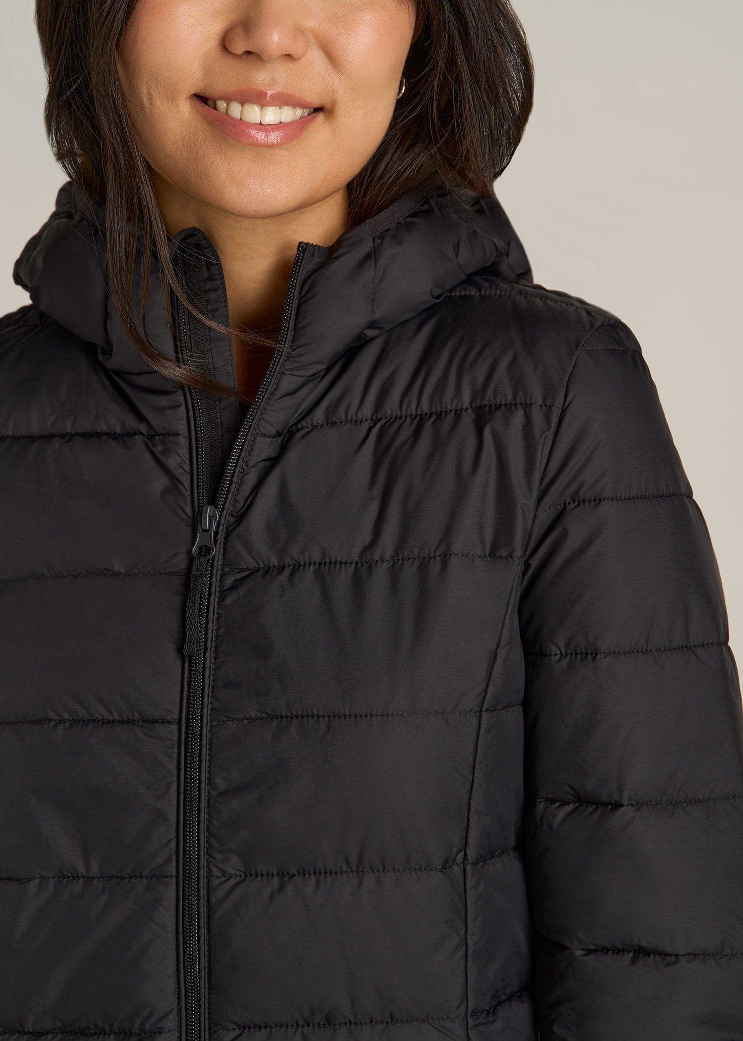 Packable Puffer Jacket for Tall Women in Black Female Product Image