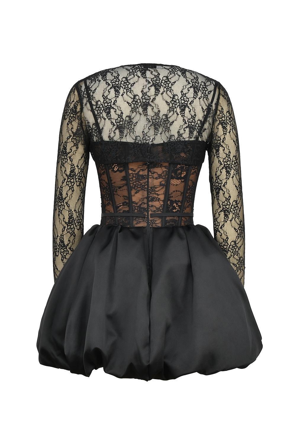 Beauty Black Lace Puffball Mini Dress Product Image