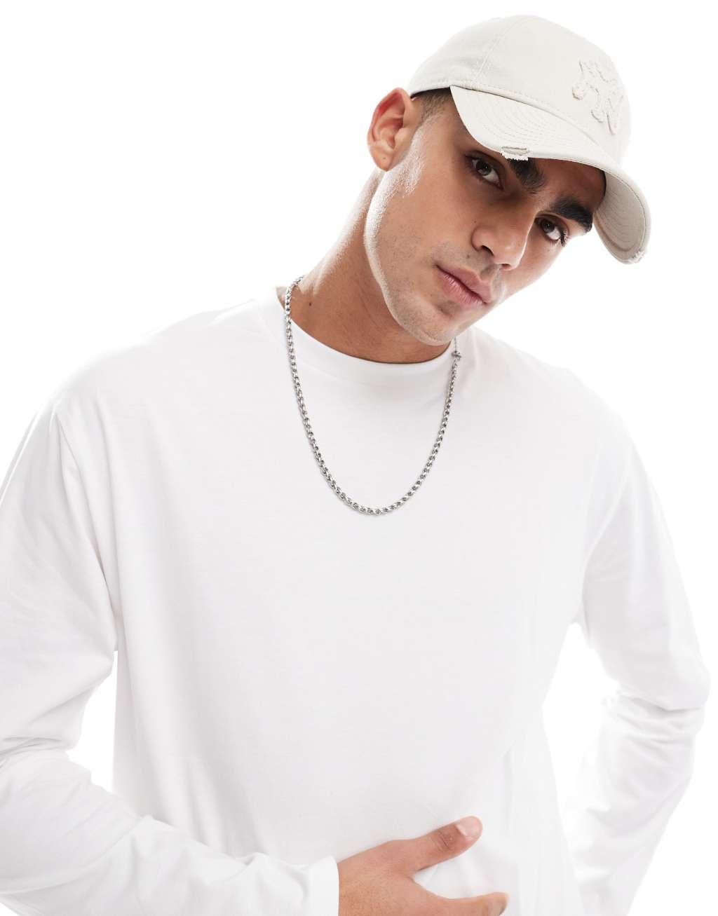 ASOS DESIGN essential relaxed long sleeve T-shirt in white | ASOS Product Image