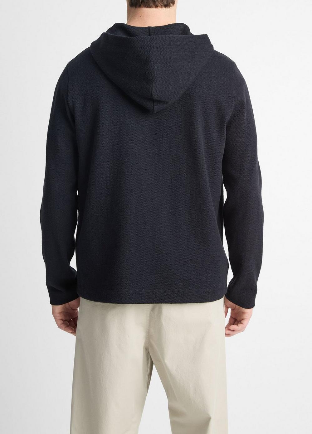 Herringbone Cotton-Blend Terry Henley Hoodie Product Image