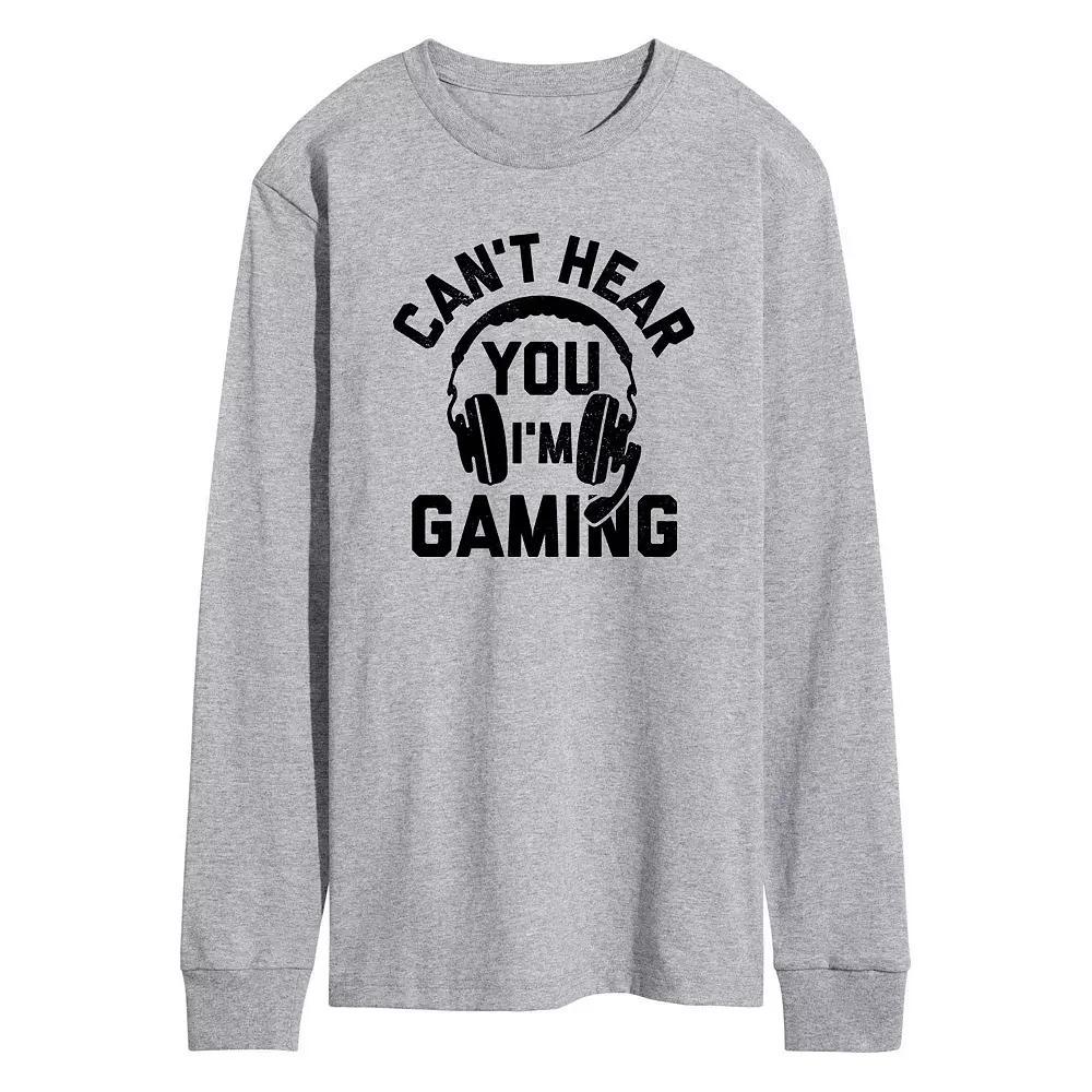 Men's Can't Hear You Gaming Long Sleeve Graphic Tee, Size: XL, Gray Product Image