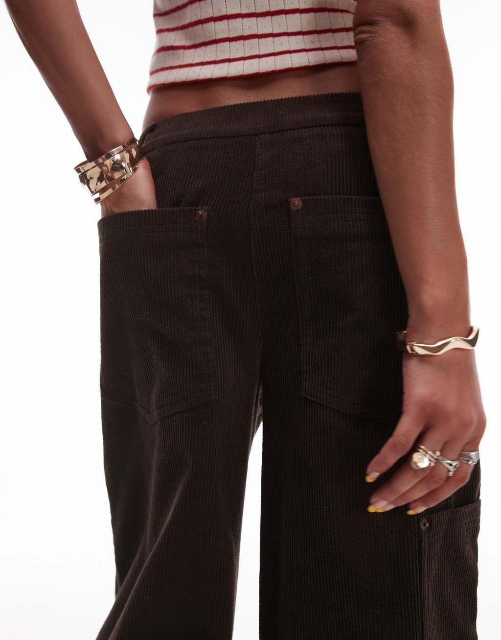 Topshop cord pants in brown Product Image