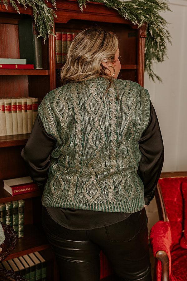 Holiday Party Metallic Knit Vest Top in Hunter Green Curves Product Image