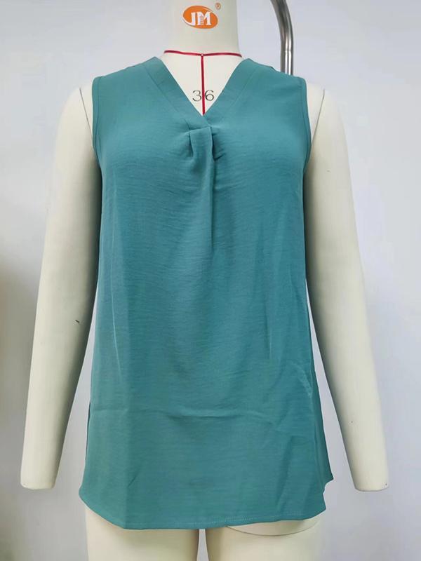 Loose Sleeveless Solid Color V-Neck Vest Top Product Image