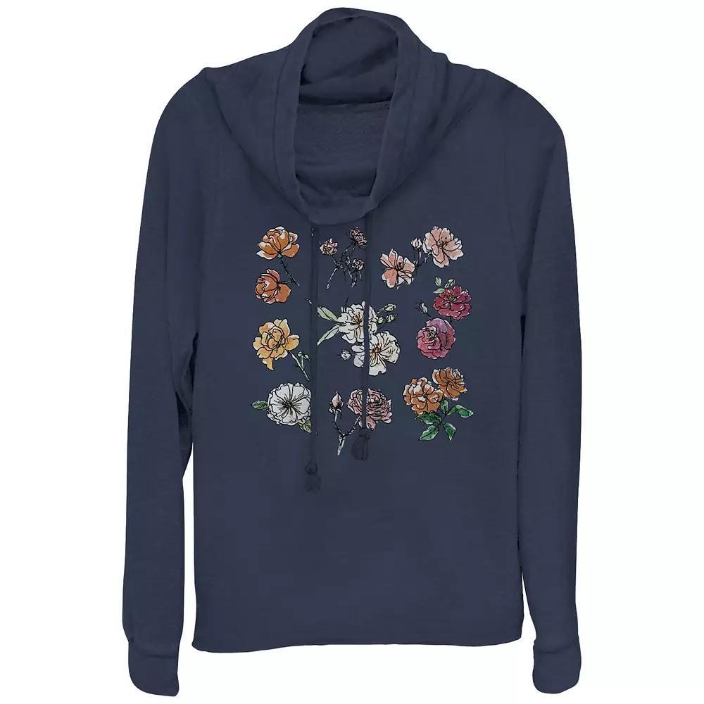 Women's Flowers Watercolor Painting Cowlneck Graphic Lightweight Long Sleeve, Girl's,  Product Image