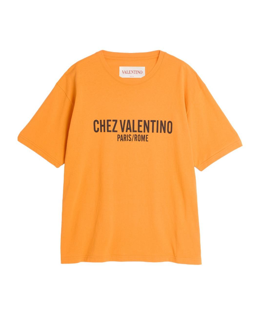 VALENTINO Cotton T-shirt With Chez Print In Orange Product Image