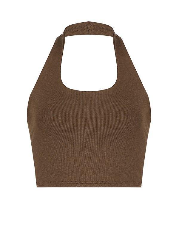 Halter Neck Rib Crop Tank Top Product Image