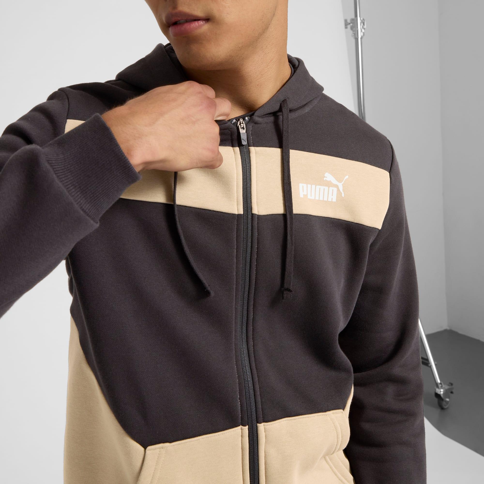 PUMA Power Mens Colorblock Hoodie in Grey Skies Product Image