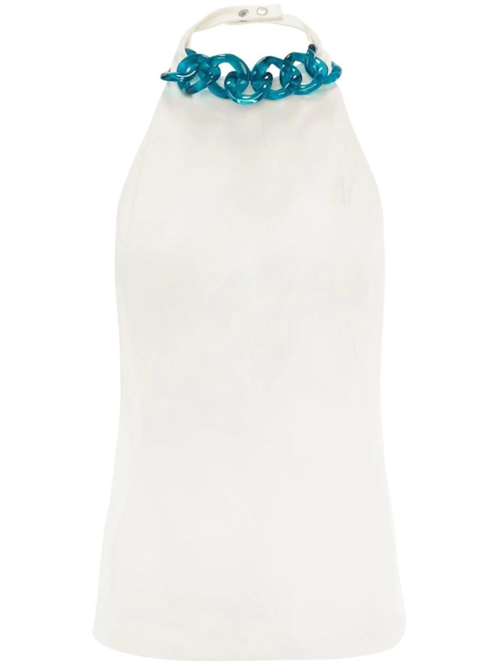 JW ANDERSON Chain-embellished Gabardine Halterneck Top In Off White Product Image