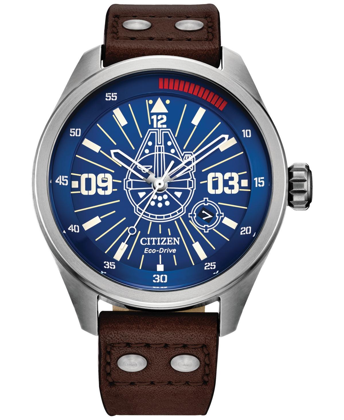 Citizen Mens Eco-Drive Star Wars Han Solo Stainless Steel Brown Leather Strap Watch Product Image