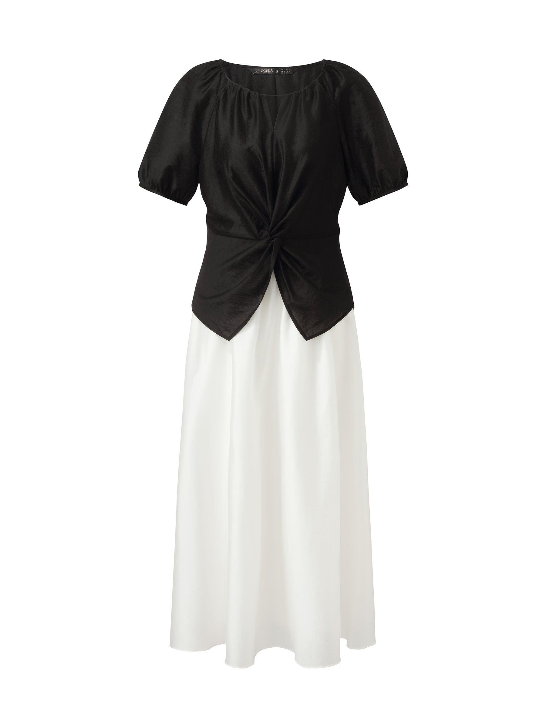 Tencel Blend Twist Front Top And A-Line Skirt Two-Piece Set Product Image