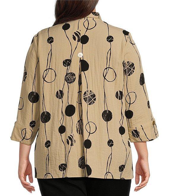Ali Miles Plus Size Printed Woven Crinkle Wire Collar 3/4 Sleeve Button Front Tunic Product Image