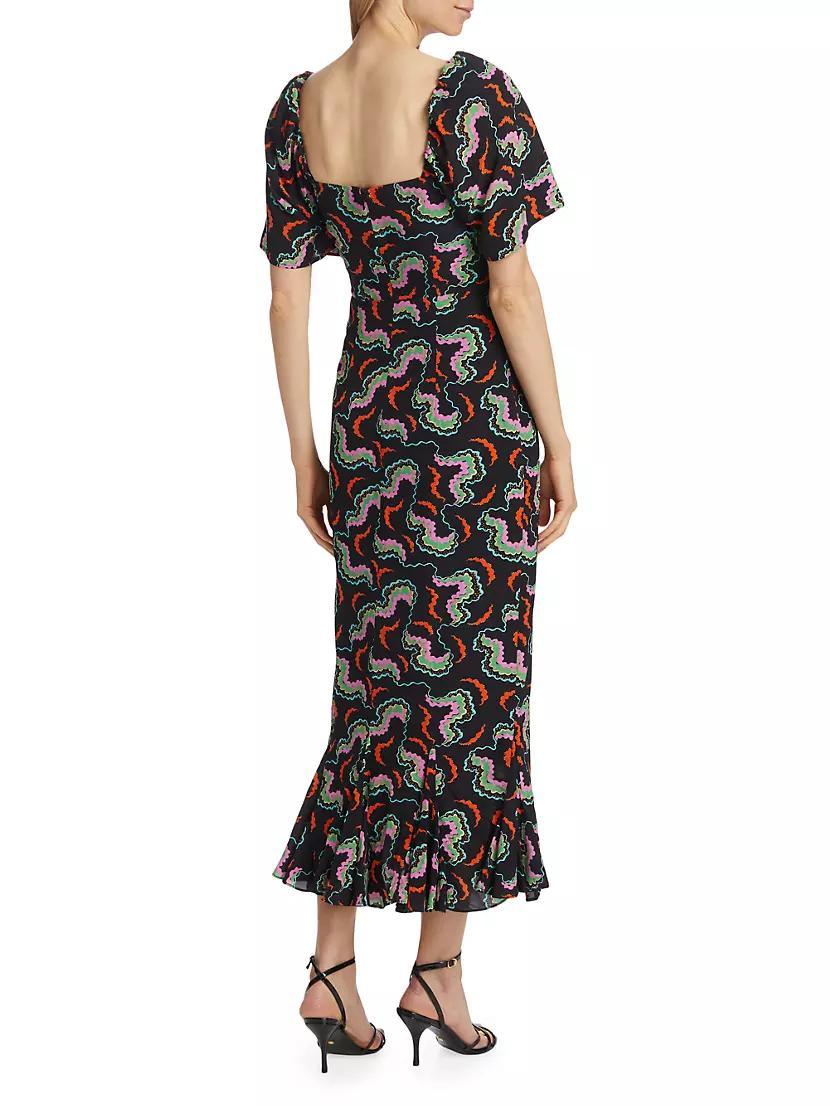 Ramona Printed Fluted-Hem Midi-Dress Product Image