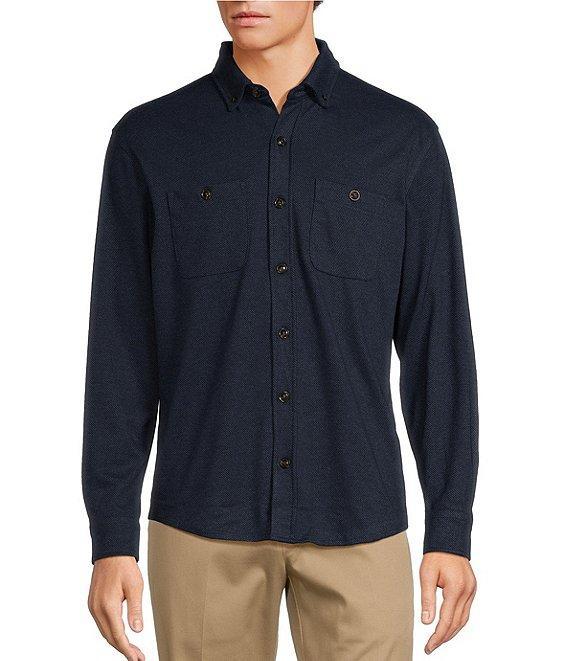 Roundtree & Yorke Long Sleeve Button Down Collar Solid Knit Button Front Shirt Product Image