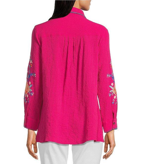 Calessa Floral Embroidered Point Collar Long Sleeve Button Front Tunic Product Image