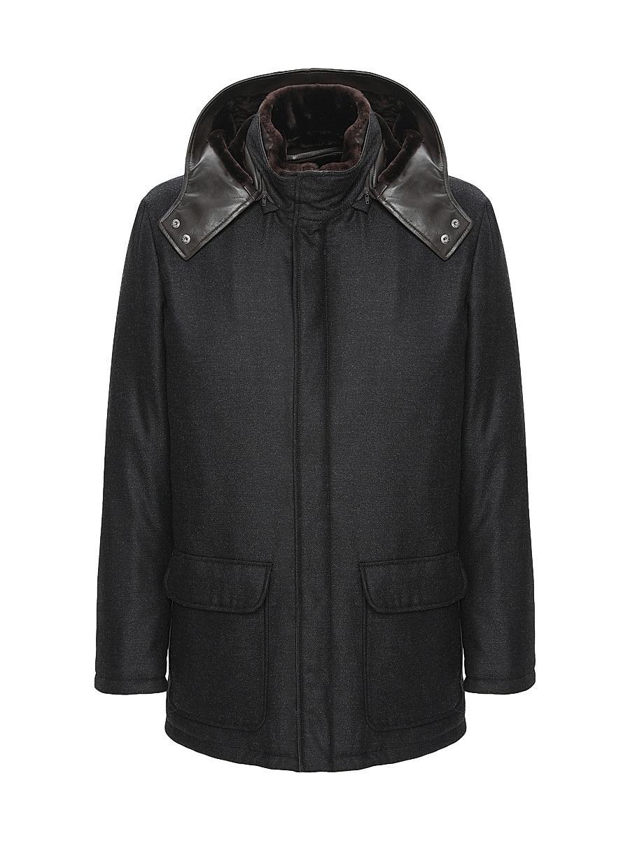 Mens Wool and Cashmere Blend Parka with Shearling Lining Product Image
