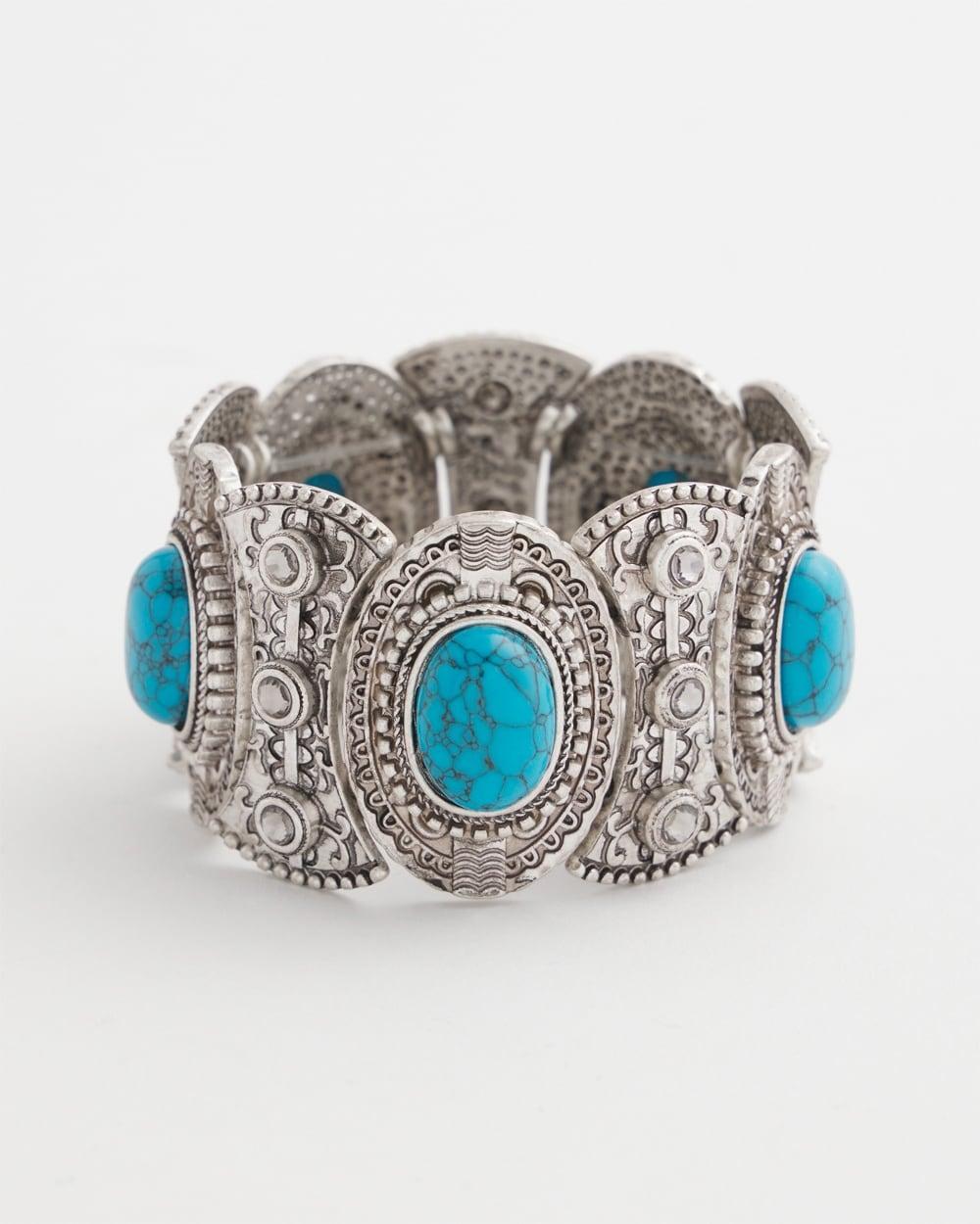 Blue & Silver Tone Stretch Cuff Bracelet Product Image