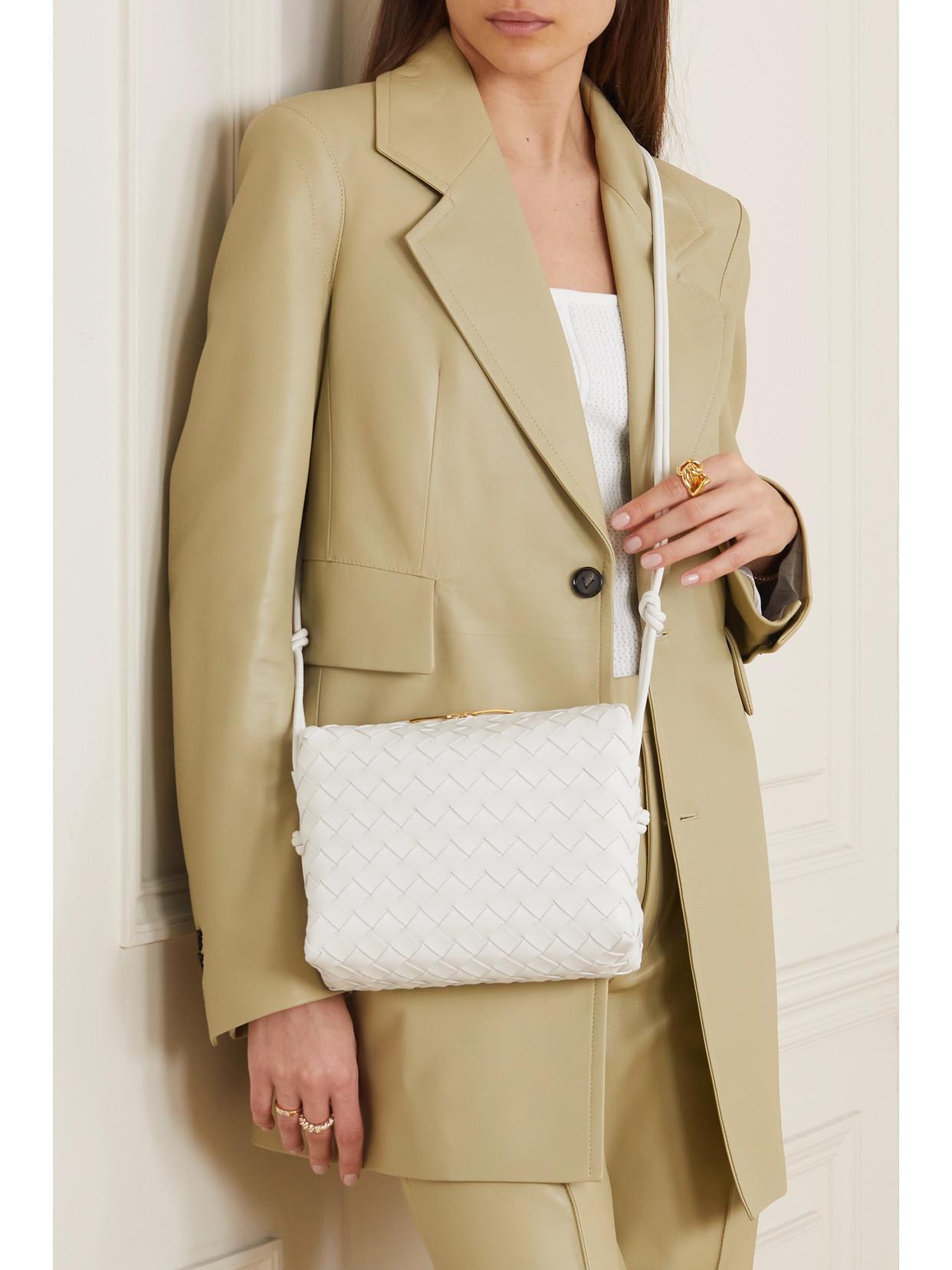 BOTTEGA VENETA Loop Mini Intrecciato Leather Shoulder Bag In Glacier/muse/brass Product Image